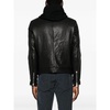 Black Leather Hooded Coat Hammered Texture