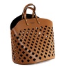 Brown Leather Shopper Bag with Perforated Design