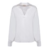 White Silk Blend V-Neck Blouse