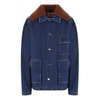 Blue Denim Padded Jacket with Brown Knit Collar