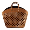 Brown Leather Shopper Bag with Perforated Design