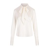 White Silk Satin Shirt with Bow