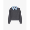 Detachable-collar slim-fit long-sleeve wool jumper