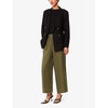 Elasticated-waist high-rise linen trousers