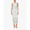 Graphic-print sleeveless stretch-woven midi dress