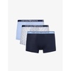 Branded-waistband pack of three stretch-cotton trunks