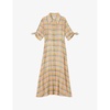 Saffron check-print cotton midi dress