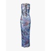 Butterfly graphic-print stretch-mesh maxi dress