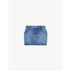 Leather-pocket micro-length denim mini skirt