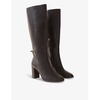 Logo-buckle heeled leather knee-high boots