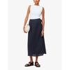 Wrap split-front linen midi skirt