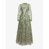 Sequin-embellished frill-trim recycled-polyester maxi dress