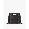 Bead-embellished logo-embossed leather shoulder bag