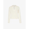 Open-collar cotton and cashmere-blend jumper