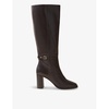 Logo-buckle heeled leather knee-high boots