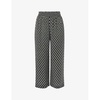 Checkerboard-pattern wide-leg high-rise woven trousers