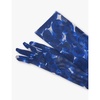 Elbow-length abstract-print stretch-woven gloves