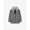 Removable-hood notched-lapel wool-blend coat