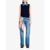 Denim-collar sleeveless wool-blend jumper