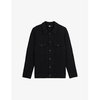 Spread-collar flap-pocket wool cardigan