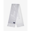 Pinstriped branded-print wool-blend scarf