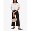 Wide-leg elasticated-waist cropped linen trousers