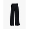 Wide-leg front-pleated woven-wool trousers