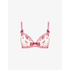 Cupid bow-embellished semi-sheer mesh bra