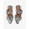 Buckle-embellished snake-embossed slingback leather ballet flats