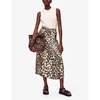 Leopard-print button-through woven midi skirt