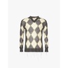 Argyle-pattern V-neck wool-blend jumper