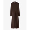 Long-sleeved pleated-skirt woven midi dress