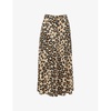 Leopard-print button-through woven midi skirt