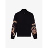 Graphic-embroidered half-zip knitted jumper