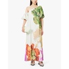 Floral graphic-print puff-sleeve recycled-polyester crepe maxi dress