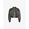 Stand-collar long-sleeve leather jacket