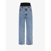 Contrast-panel cropped high-rise denim-blend jeans