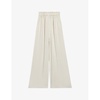 Smocked-waistband wide-leg satin trousers