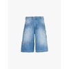 Patch-pockets faded wash relaxed-fit denim shorts