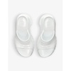 Marshmallow patent-rubber wedge mules