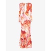 Floral-print long-sleeve stretch-woven maxi dress