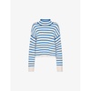 Striped funnel-neck knitted jumper