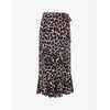 Leopard-print tiered-hem woven wrap midi skirt