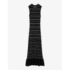 Studded ruffled-hem stretch pointelle-knit maxi dress