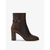 Logo-buckle heeled leather ankle boots