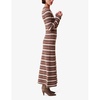 Round-neck slim-fit striped wool maxi dress