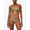 Canary beaded-trim cotton-blend bikini top