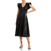 womens faux leather flutter sleeve midi dress