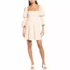 juliet sleeve linen blend dress in peach checker