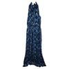 printed pleated gown in blue polyester